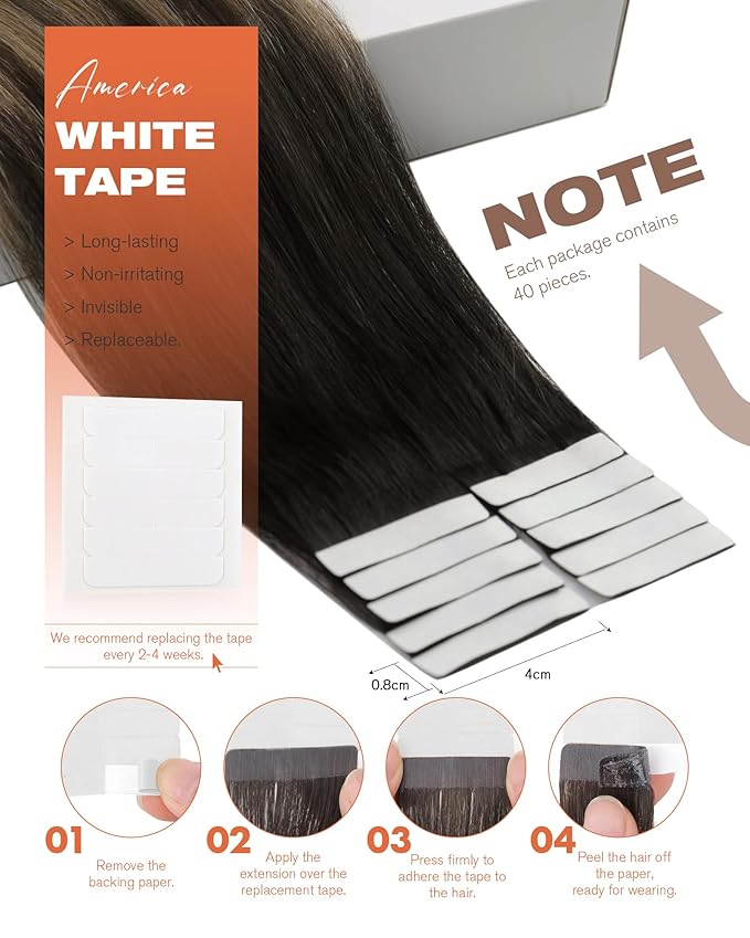 Sunny Hair Tape in Hair Extensions Human Hair, 18 Inch 40Pcs Remy Tape in Extensions Black Balayage Brown Ombre Ash Blonde Hair Extensions Tape in 100g