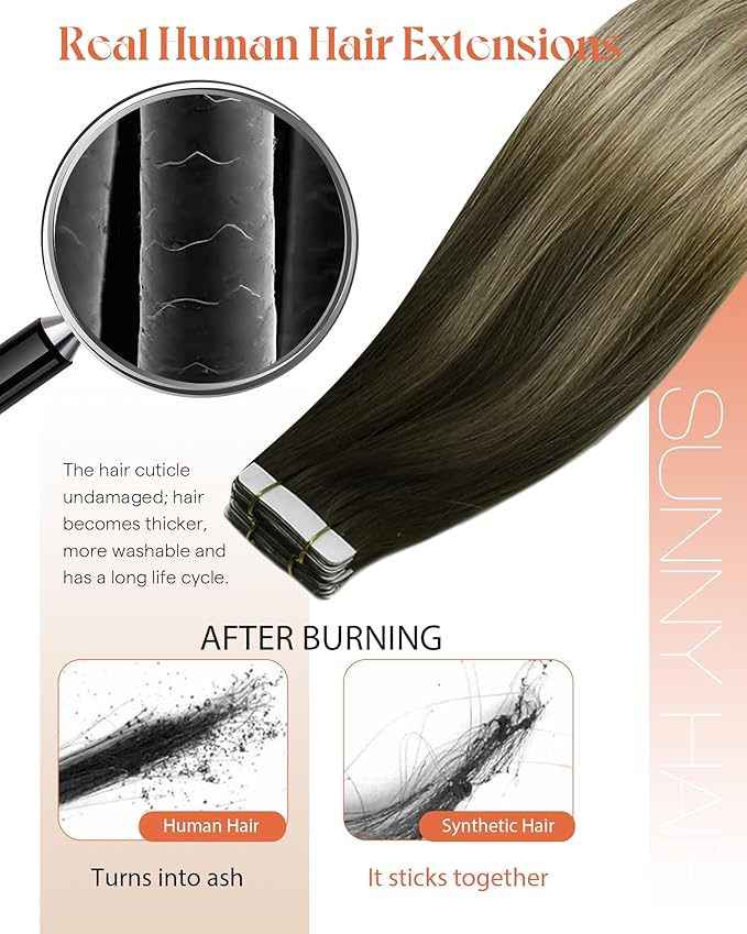 Sunny Hair Tape in Hair Extensions Human Hair Brown Balayage Blonde Tape in Extensions 16 Inch Real Hair Extensions Tape in 20Pcs 50g