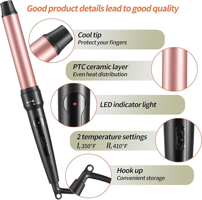 Curling Iron Wand, 3 in 1 Curling Wand Set with Ceramic Barrel for Long/Medium Hair, 0.35"-1.25" Interchangeable Hair Curler Wand, Dual Voltage, Includes Glove & Clips