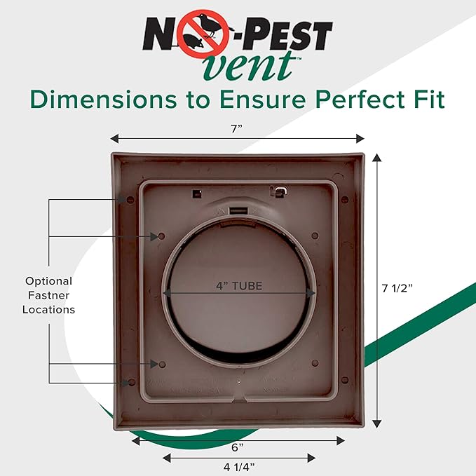 NO-PEST VENT, Exclusive Dual Door Dryer Vent Cover Outdoor 4 inch or Bathroom fan, Made in USA w Highest UV Resistant Plastic in any Outdoor Vent Cover (Brown, 4 inch With 12" Duct Tube)