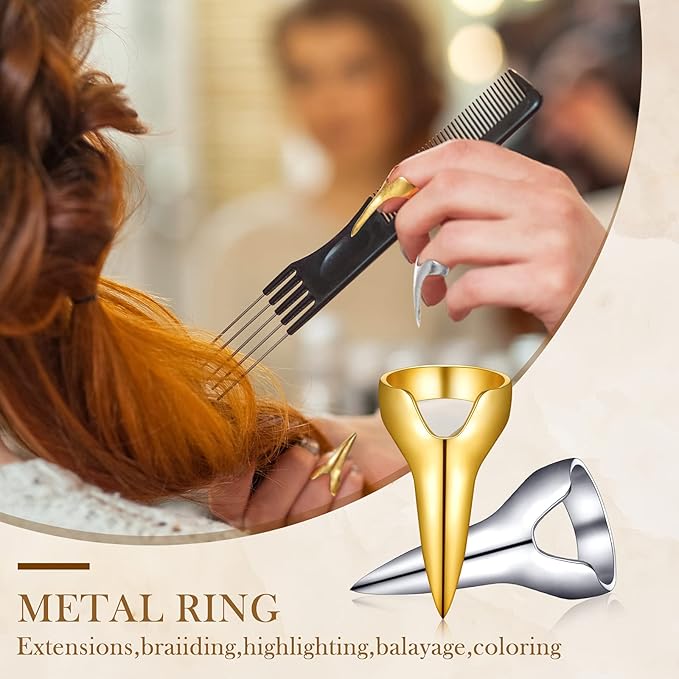 Jadive 6 Pieces Metal Hair Parting & Sectioning Rings Stitch Braid Tool Finger Retro Hair Extensions Tools for Women, Halloween Cosplay, Salon Use