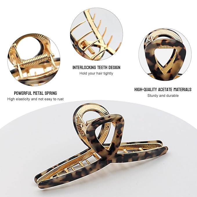 Large Claw Clips - Metal Hair Clips for Women - Gold Claw Clips for Thick Hair - Strong Hold Big Claw Clip for Women Girls - Black