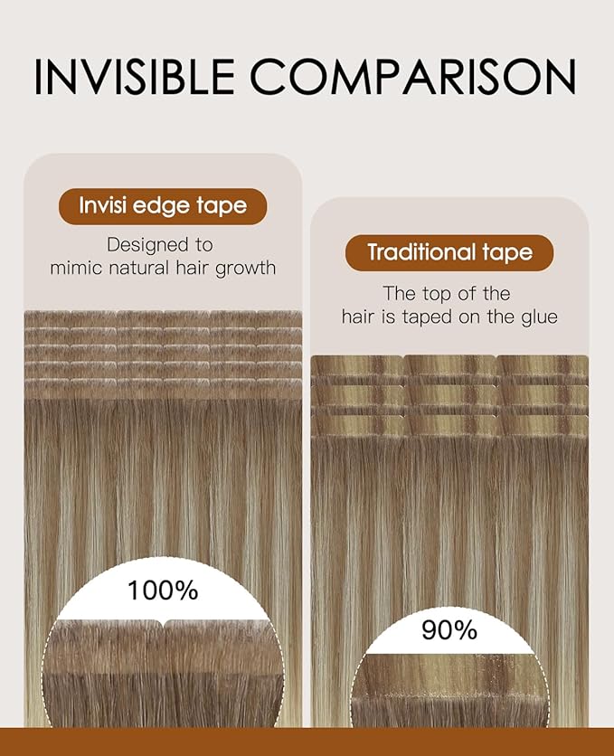 VINBAO Invisi Edge Tape in Extensions Human Hair 60g 20pcs Balayage Ombre Brown to Blonde Seamless Pro Quality Injection Extensions Human Hair Tape Ins 22inch #8T60