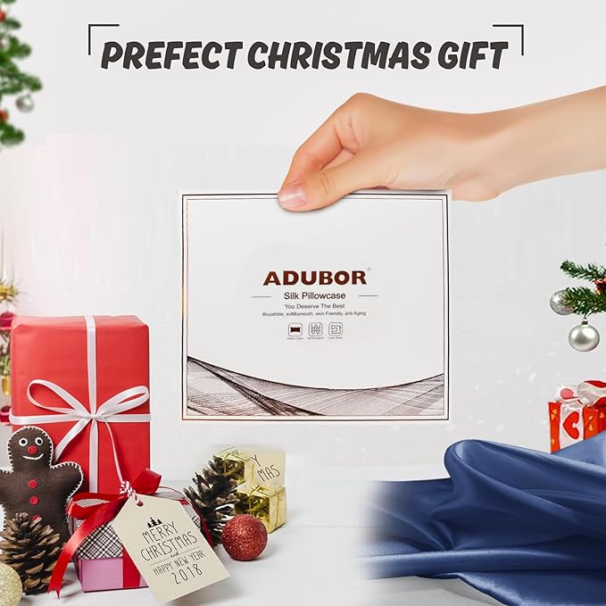 Adubor 100% Silk Pillowcase - Mulberry Silk Pillow Cases, 23 Momme 6A Grade Fibers, Silk Pillow Case for Hair and Skin Health, with Hidden Zipper (King 20''×36'', Navy Blue, 1PC)