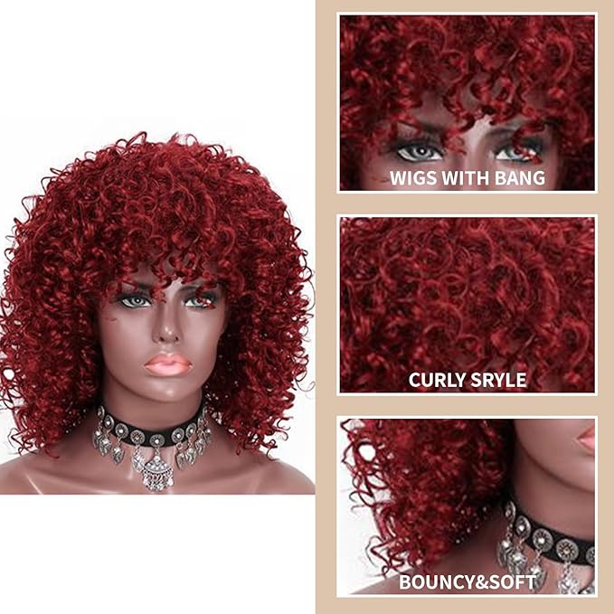 Afro Wig 15 Inch Black Women Afro Wigs African Curly Wigs Elastic Fluffy Wigs Synthetic Hair Suitable for Cosplay Daily and Party