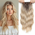 Hair Topper, 360° 3D Hair Toppers for Women with Thinning Crown, 20 Inch Long Wavy Curly Hair Pieces Clip in Bangs (Highlights Champagne Blonde with Brown Root, 20 inch, Side Bangs)
