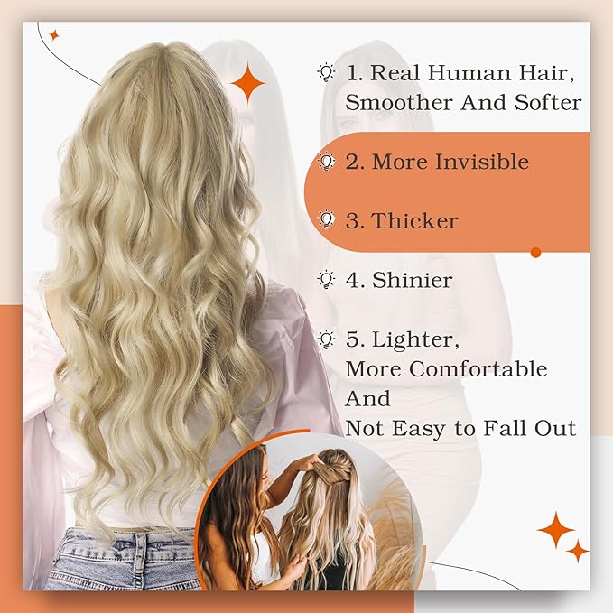 Full Shine Tape in Extensions Human Hair 18 Inch Blonde Hair Extensions Tape Real Human Hair Color 16 Highlighted 22 Invisible Skin Weft Tape ins Remy Extensions 50g 20 Pcs Seamless Extension