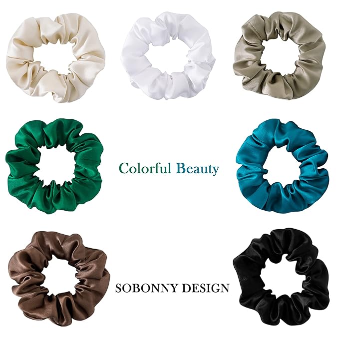 Silk Scrunchies For Hair, 3 Pack, 100% Mulberry Silk Hair Ties, 19 Momme, Natural Silk Elastic Hair Bands For Women And Girls'Hair Designed to Be Soft And Less Pulling (Emerald, Leopard,Navy Blue)