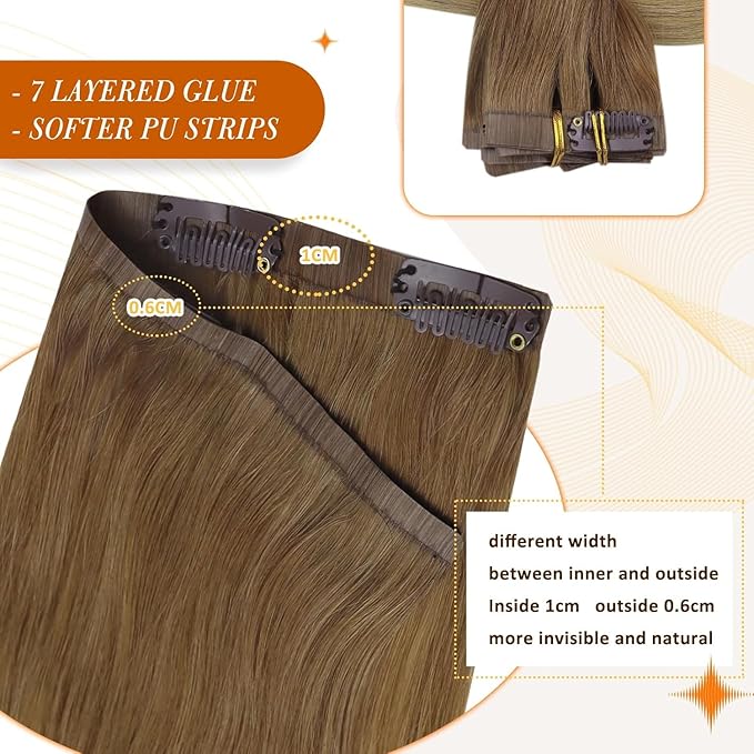 Full Shine Brown Seamless Clip in Hair Extensions Real Human Hair Brown Ombre to Blonde Hair Extensions 20 Inch for Women Hair Extension Real Human Hair PU Clip ins 120 G 8 PCS
