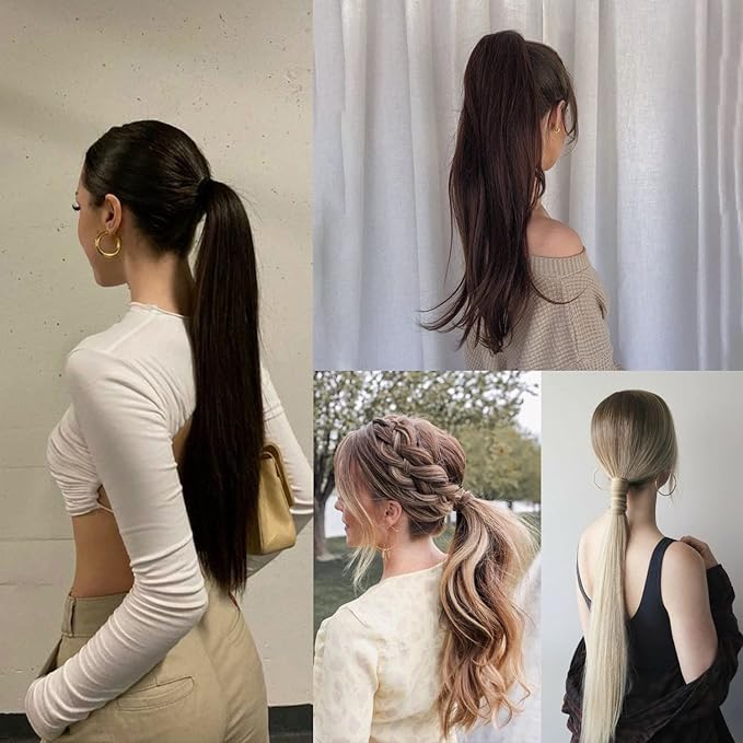 Claw Clip Ponytail Extension 18" Clip in Wavy Ponytail Hair Extensions Long Pony Tails for Women Extensions Silver Grey Wave Hairpiece