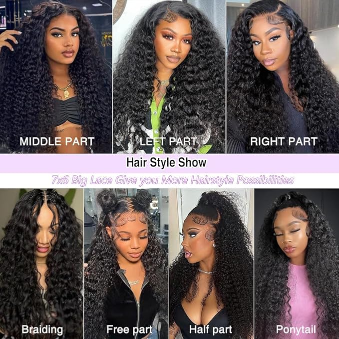 7x6 Burmese Curly Glueless Wigs Human Hair Pre Plucked Pre Cut 250% Density Drawstring Wig Human Hair 7x6 HD Lace Front Wigs Human Hair for Black Women Wear and Go Glueless Wig Natural Color 30inch
