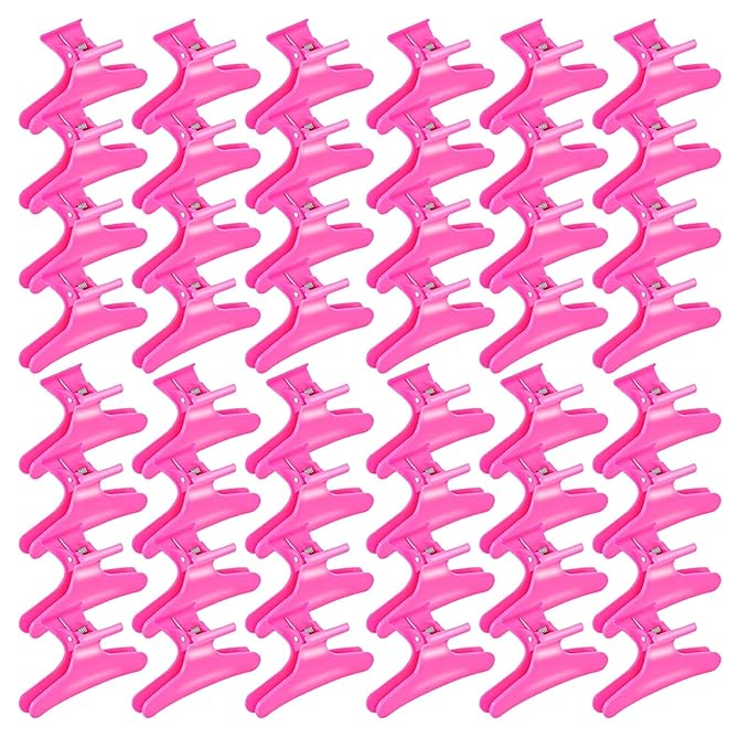 Ondder 48 Pcs Hot Pink Butterfly Hair Clips for Styling and Sectioning - Pro Claws Clamps for Cutting, Coloring - Hair Accessories for Women Girls