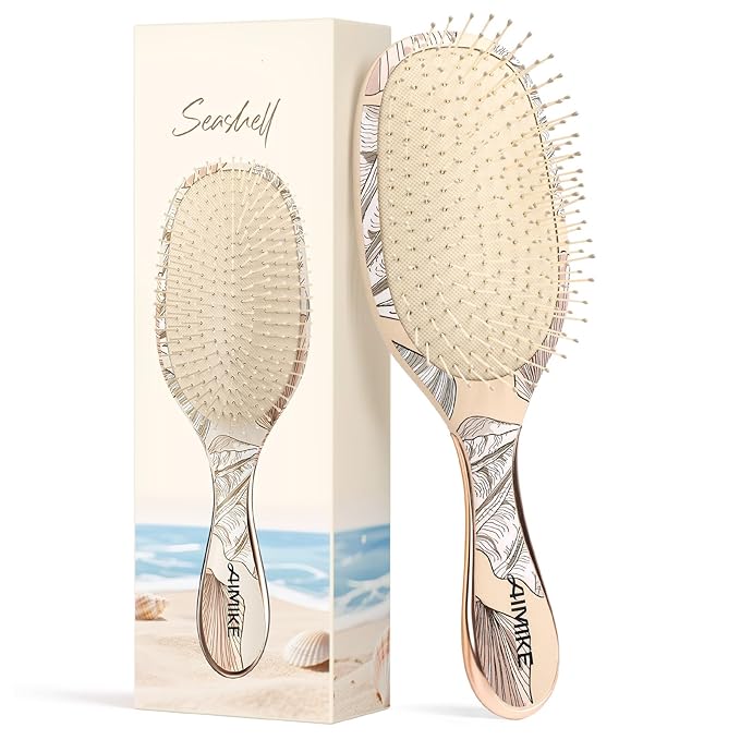 AIMIKE Paddle Hairbrush for Women & Kids – Gentle Hair Brush Detangler for Fine Hair, Soft Flexible Bristles Smooth Knots Painlessly, Makes Brushing Fun for Kids, Works on Wet Dry Hair