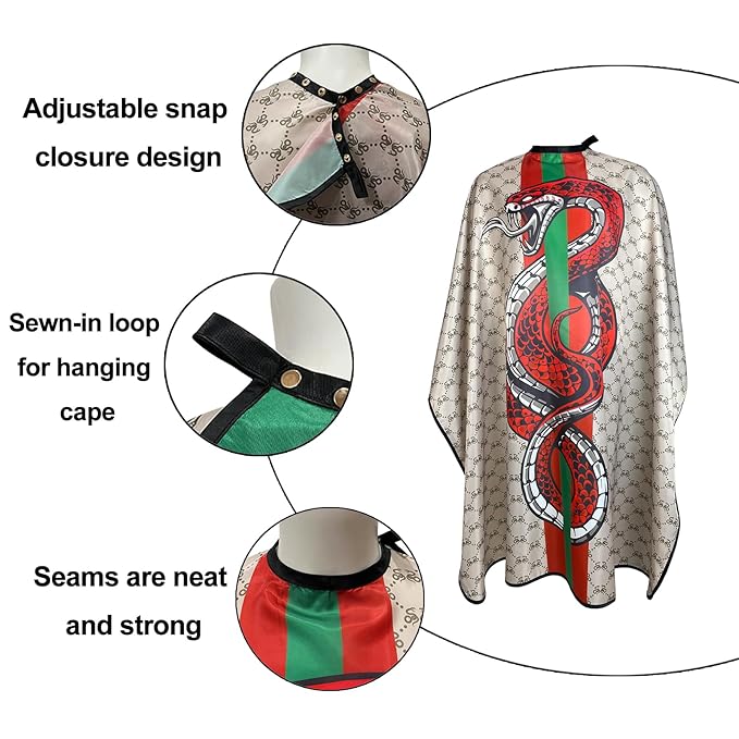 Barber Capes Hair Cutting Capes Salon Stylist Capes with Snaps Waterproof Professional Large Barber Hairdresser Gown Cape- 63”× 56”(SNAKE)