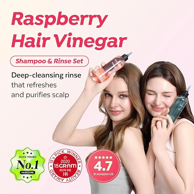 A’PIEU Raspberry Vinegar Shampoo & Hair Vinegar Rinse Conditioner Set – Scalp Clarifying, Buildup Removal, Refresing Finish, and pH-Balancing. Korean Hair Care (16.9 fl oz / 6.76 fl oz)