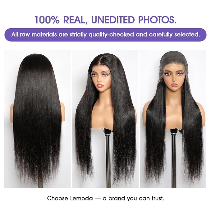 Lemoda SKINLIKE Real HD 13x6 Full Lace Frontal Wig 210% Straight 15A 13x6 Full Lace Frontal Human Hair Wigs 30Inch Invisible Knots 0.10mm Frayed Ends Lace Natural Hairline Thick Soft Ends Wig