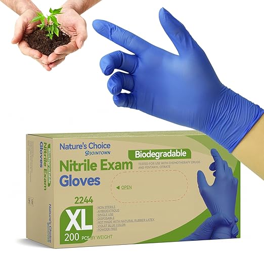 Jointown Biodegradable Nitrile Exam Gloves, Disposable Medical Surgical Gloves, Violet Blue Nitrile Glove, Latex Free, Food Safe, 200 Count, XLarge