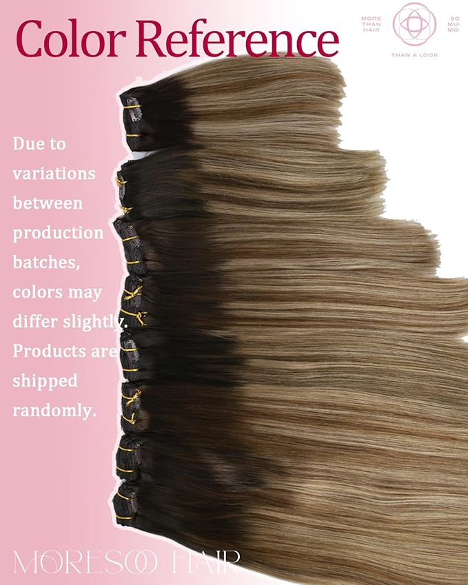 Moresoo Clip in Hair Extensions Real Human Hair for Women Long Human Hair Clip in Extensions Balayage Brown to Blonde 24 Inch Different Batches