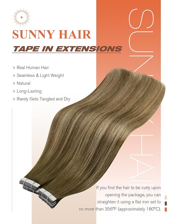 Sunny Hair Tape in Hair Extensions Human Hair,Balayage Brown with Blonde Hair Extensions Tape in 14 Inch Real Human Hair Tape in Extensions 40Pcs 100g