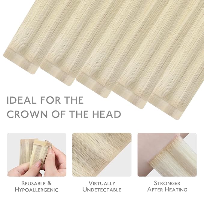 WENNALIFE Invisi Edge & Classic Tape in Hair Extensions Human Hair, 20 Inch 50g 20pcs(10pcs Invisi Edge & 10pcs Classic) Ash Blonde Highlighted Platinum Blonde Invisible Luxury Remy Hair Injected