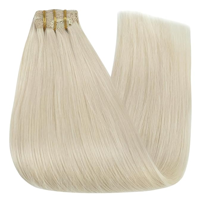 YoungSee 150G Clip in Hair Extensions Human Hair Platinum Blonde Human Hair Extensions Clip in Blonde Clip on Real Hair Extension Silky Straight Add Volume 20Inch 7Pcs
