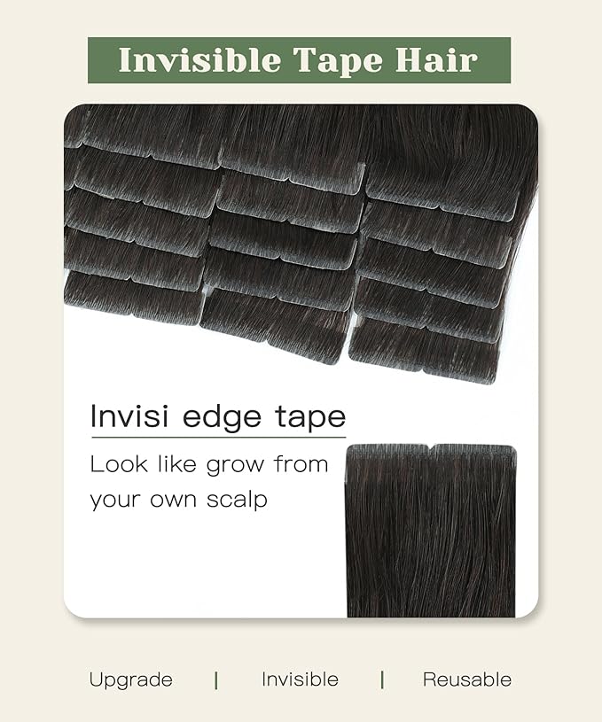 SURNEL Injection Tape in Hair Extensions Human Hair Darkest Brown Invisible Tape in Extensions 16inch 20 Pcs 35g(#2,16)