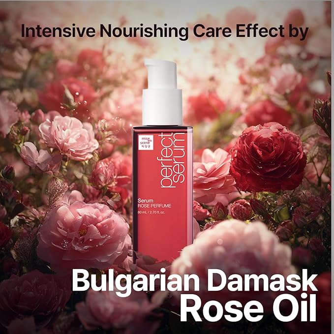 Mise En Scene Perfect Rose Perfume Serum - Hair Refreshing Oil for Dry Hair | Heat Protectant | Argan Oil | Damage Repair | Korean Hair Care | Frizz Ease Essence | Dermask Rose Scent 2.70 Fl. Oz.