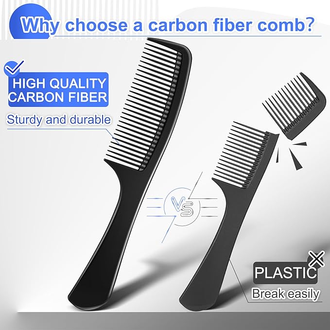 3 Pieces Rsiynax Professional Teasing Comb, Premium Black Carbon Fiber Hair Comb Set for Cutting and Styling, Fine and Wide Tooth Hair Barber Combs for Women and Man