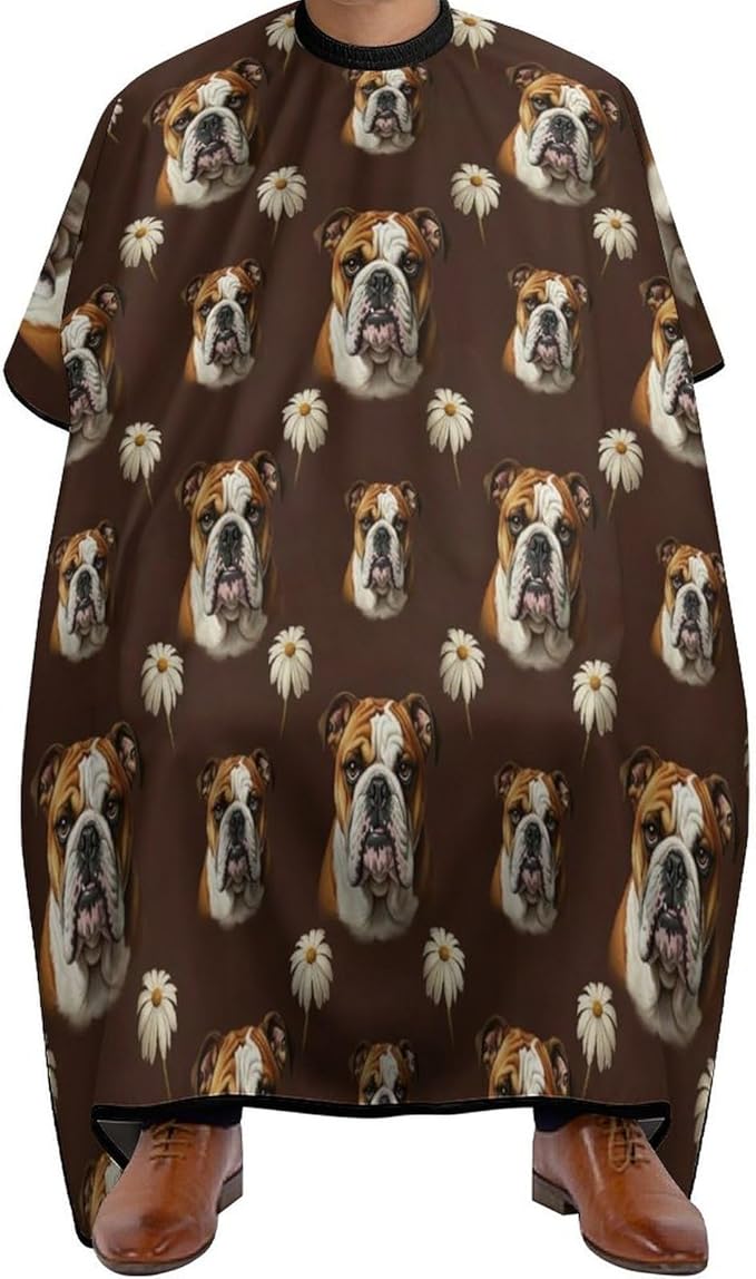 Extra Long Haircut Barber Cape Cover, Hairdressing Apron Funny English Bulldog Hairdressing Gown Cover for Hair Cutting