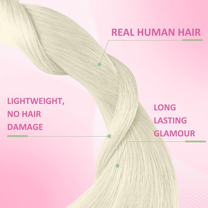 YoungSee Blonde Tape in Hair Extensions Human Hair Tape in Extensions Platinum Blonde Hair Extension Tape-in Blonde 14 Inch 50g Tape-in Extension Remy Human Hair 20pcs Glue in Extension for Wedding