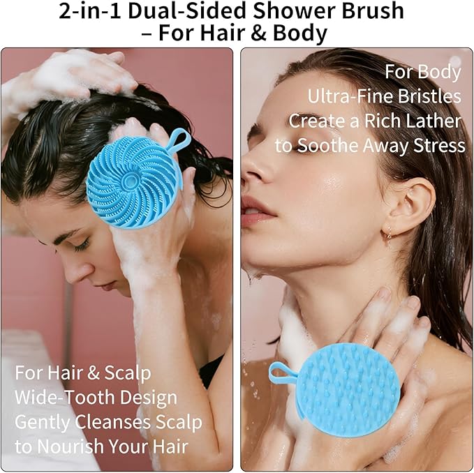 Larger Silicone Body Scrubber&Scalp Massager Hair Growth (Blue)