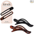 Kitsch Flat Hair Clips for Women - Strong Hold, No Slip Grip Flat Claw Clips | Sleek Curved Design For Comfortable Look | Hair Accessories For Girls | Ideal Gifts for Women - Black & Tortoise, 2pcs