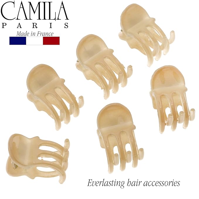 Camila Paris CP3084 French Hair Clip for Women, Set of 6 Extra Small Beige Girls Hair Claw Clip Jaw Fashion Durable Styling Hair Accessories for Women, Ladies Strong Hold Grip Clamp, Made in France