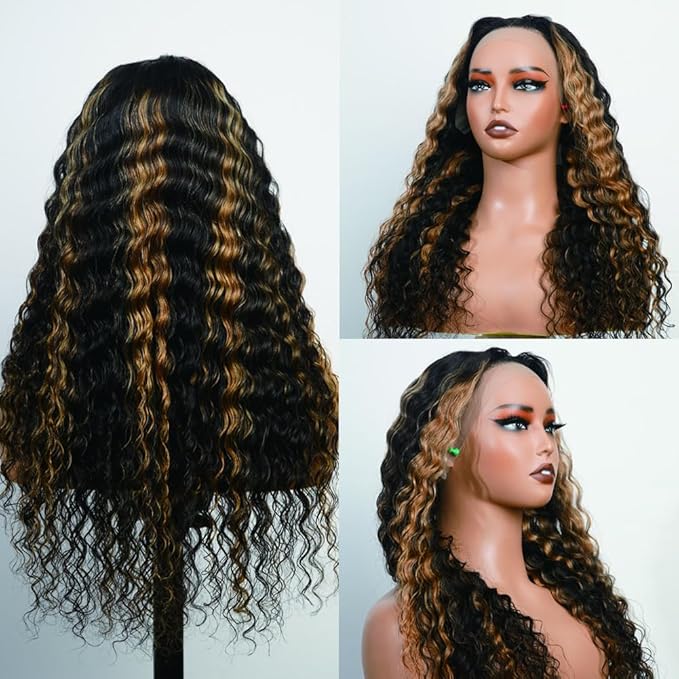 bangjazz 30 Inch Deep Wave Lace Front Wigs Human Hair Fb/27 180% Density 13x4 HD Lace Frontal Wigs Human Hair Pre Plucked Ombre Lace Front Wig Balayage Highlight Glueless Wigs Human Hair for Women