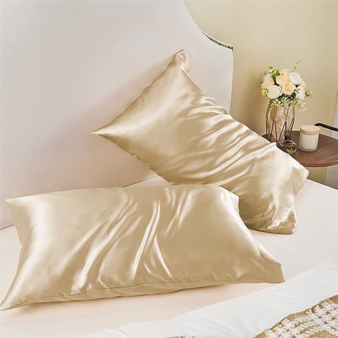BEDELITE Satin Pillowcase for Hair and Skin, Super Soft and Cooling Similar to Silk Pillow Cases 2 Pack with Envelope Closure, Gift for Women Men(20"x40" King Size, Champagne)