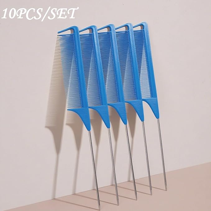 10PCS Highlighting Comb Rat Tail Comb for Parting Blue