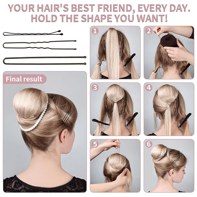 Bobby Pins and Hair Pins Combo Box 500PCS, Big Quantity Hair Pins Kit Black Brown Gold Bobby Pins and U Shape Brown for Styling Hair with Storage Box 2" / 2.4" / 2.6” for Women