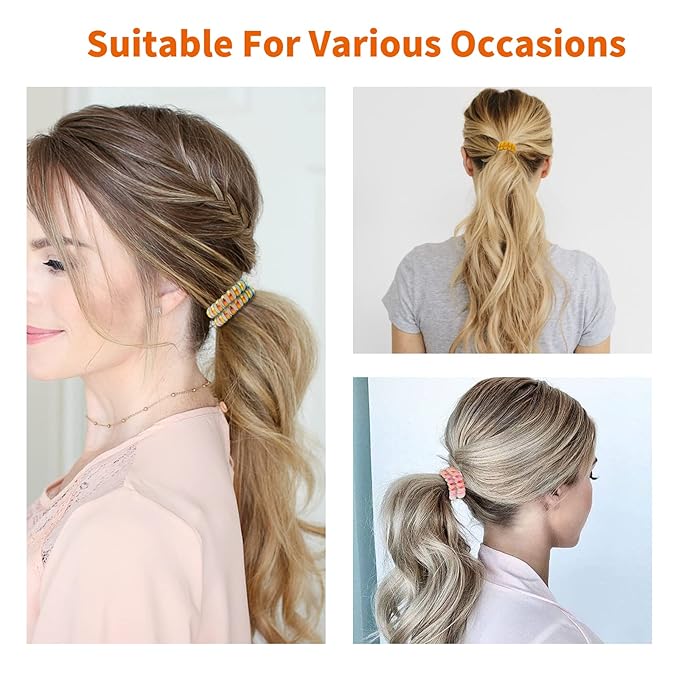 Dazzle Spiral Hair Ties (Colorful, 8 Pcs) - Coil Plastic Spiral Ponytail Holders for Thick Hair, No Crease Phone Cord Ties for All Hair Types