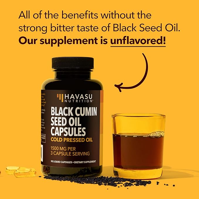 Cold Pressed Black Seed Oil Capsules - 1500mg Black Cumin Supplement for Immune Function, Digestive Support & Overall Health - Hair & Skin Superfood - Nigella Sativa - 1 Month Supply, Unflavored