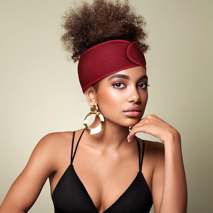 Haysandy Hairband, 4 Pieces Mesh Hair Wrap for Black Women - Adjustable Size Face Wash Makeup Hair Accessories Headbands (Black, Wine Red, Royal Blue, Dark Purple)
