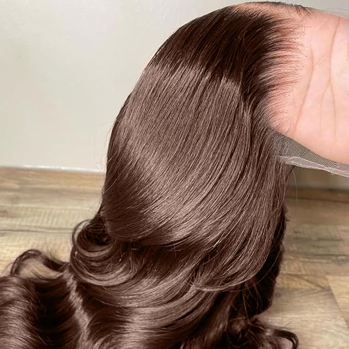 2x6 Skinlike Real HD Lace Closure Chocolate Brown Human Hair Wig 0.095mm Ultra-thin HD Lace 15A Brazilian Body Wave Virgin Human Hair Lace Closure Wigs For Black Women (26 Inch)