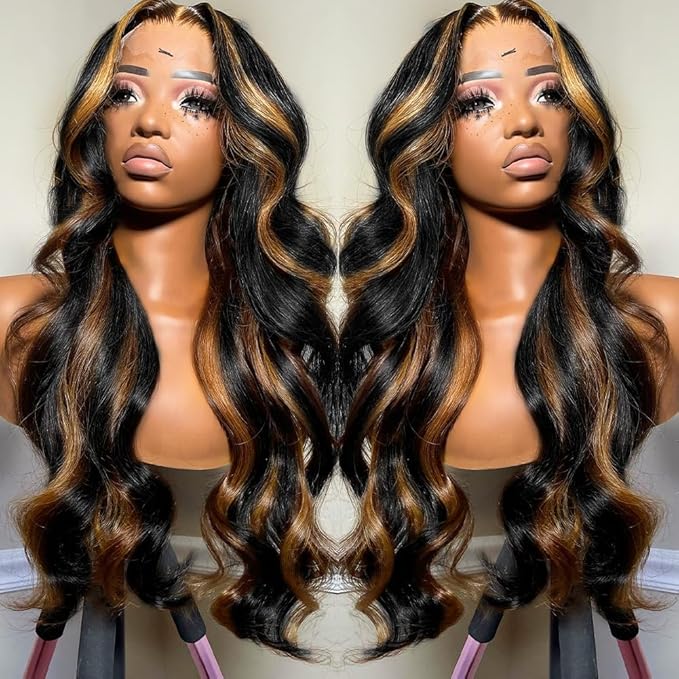 32 Inch Ombre Lace Front Wigs Human Hair Pre Plucked Colored 1B/30 Highlight Lace Front Wig 9X6 Body Wave Lace Front Wigs Human Hair Honey Balayage Wigs Human Hair Wig for Women
