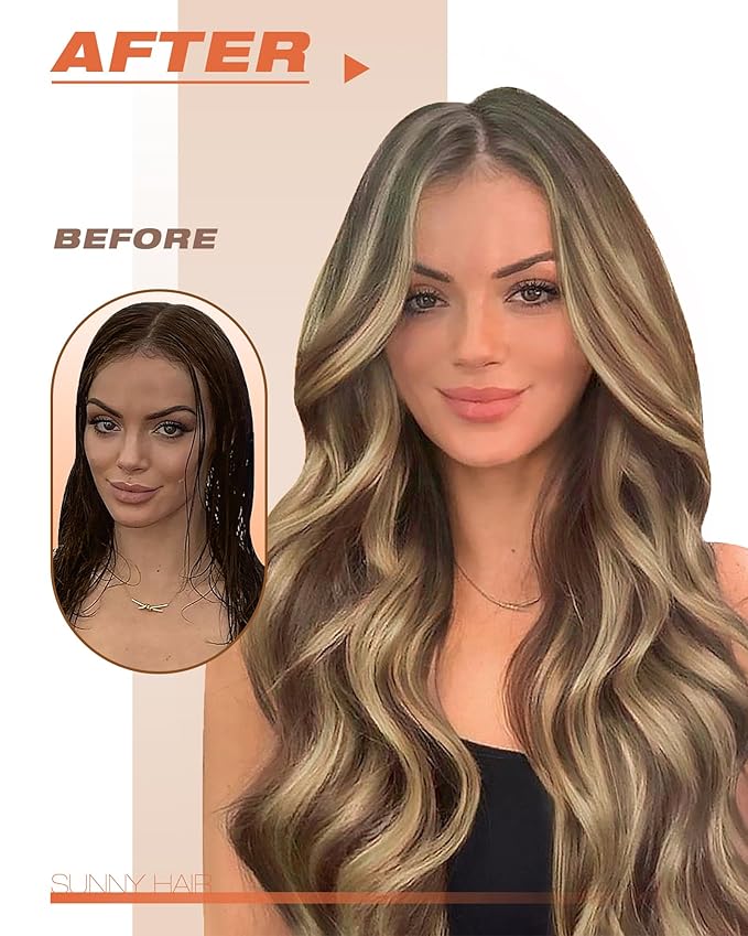 Sunny Hair Tape in Hair Extensions Real Human Hair Invisible Remy Hair Extensions Tape ins for Women Dark Brown Highlight Caramel Blonde 22 inch 20Pcs 50G