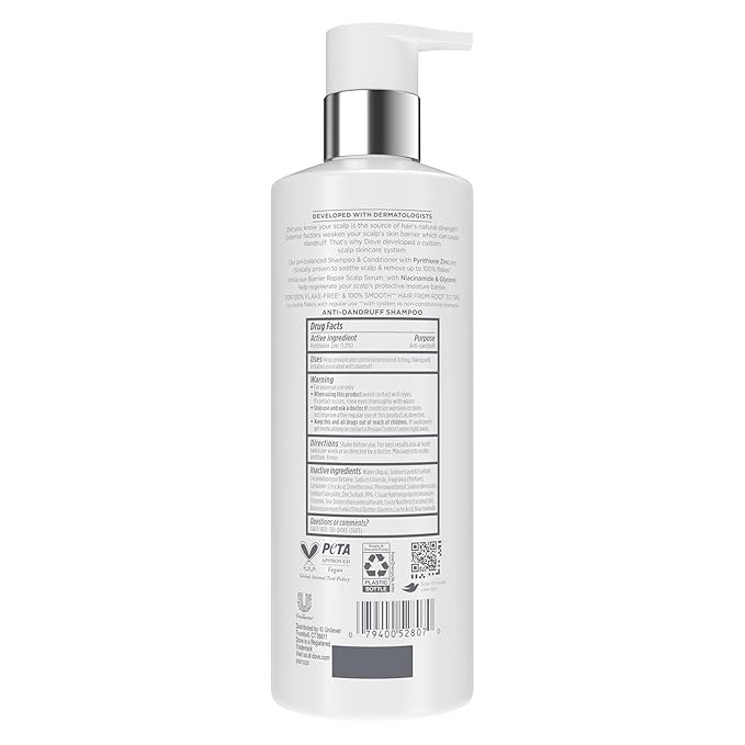 Dove Derma Scalp Shampoo 1 ct Dandruff & Itch Relief for 100% Flake-Free* & Smooth Hair, with Niacinamide & Glycerin, 16 oz