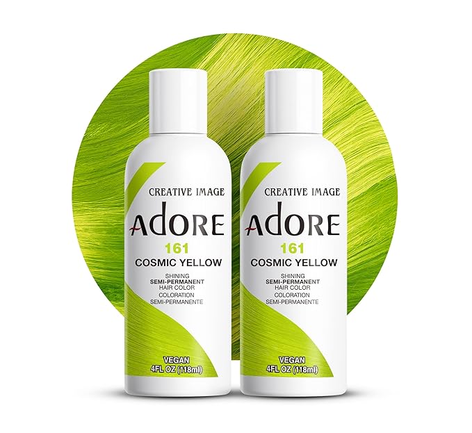 Adore Semi Permanent Hair Color (161 Cosmic Yellow) | Vegan & Cruelty-Free Yellow Hair Dye | No Ammonia, No Peroxide, No Alcohol | 4 Fl Oz Each (Pack of 2)