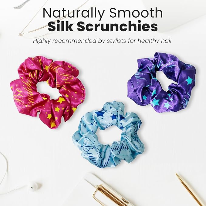 cute design scrunchies for all hair type elastic hair band great for ponytails XL srcunchies set these soft hair ties is great for every occasion (stars)