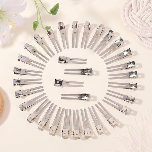 120pcs Double Prong Curl Clips, Metal Hairpins for Hair Styling and Bows, Salon-Grade Hair Clips for Curling (Silver)