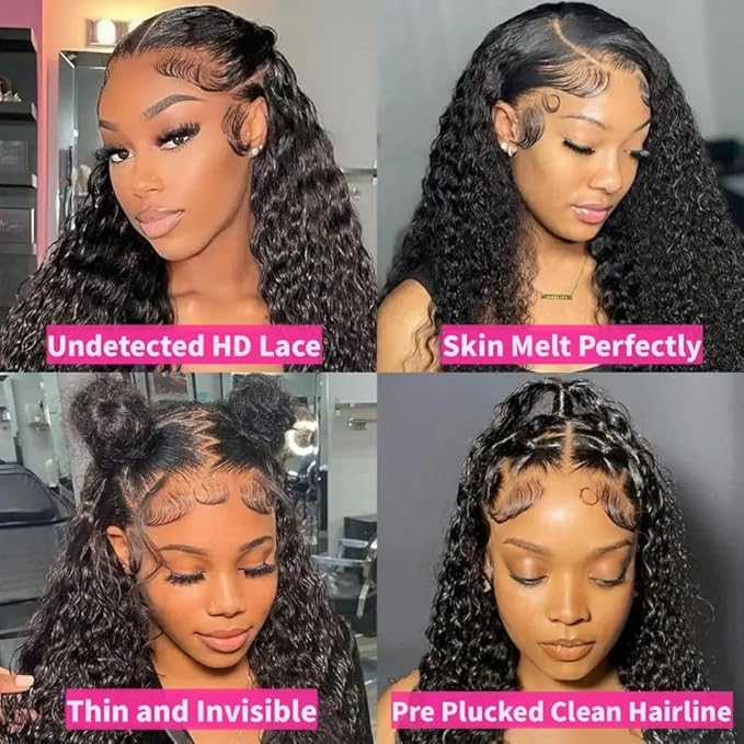 VIPbeauty Deep Wave Lace Front Wigs Human Hair 13x6 HD Lace Front Wigs Human Hair Pre Plucked Brazilian 200 Density Deep Wave Curly Glueless Frontal Wigs Human Hair 20 Inch