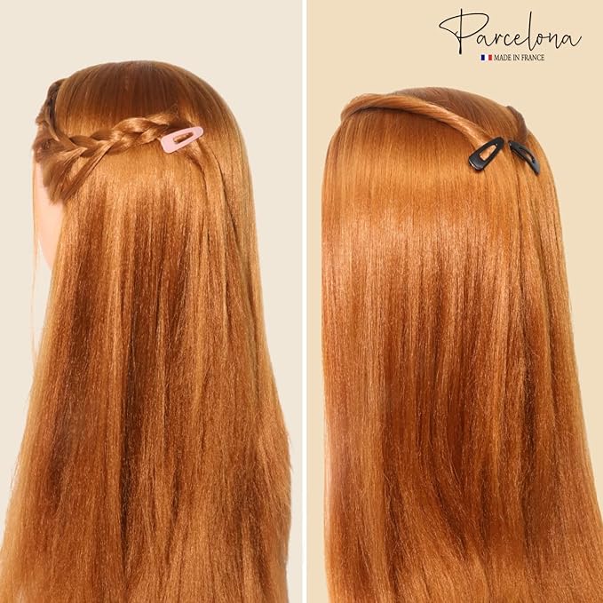Parcelona French Mini Set of 4 Small Celluloid Acetate Snap Hair Clips No Slip Fashion Durable Styling Women Hair Accessories Girls Snap Hair Barrette, Made in France (Blush Pink-Shell Brown)
