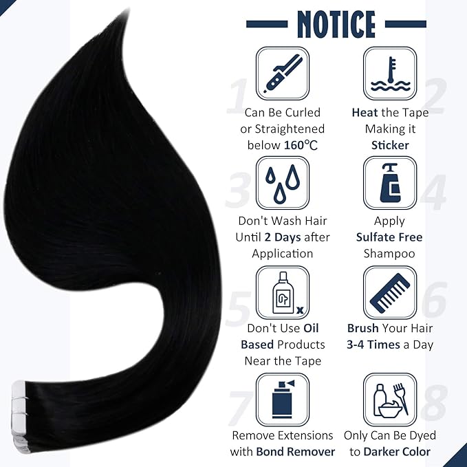 Full Shine Human Hair Tape in Extensions 20Inch Black Seamless Tape in Hair Extensions 50Grams Tape in Hair Extensions Real Human Hair 20Pcs Seamless Skin Weft Hair Extensions